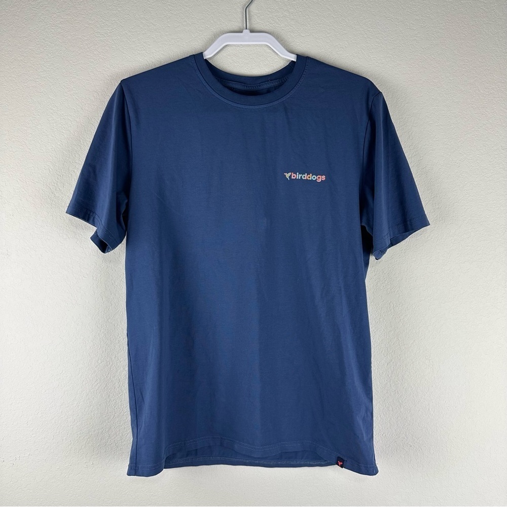 Birddogs Men’s Blue Short Sleeve Back Graphic Cotton Blend Tee Shirt Size Large